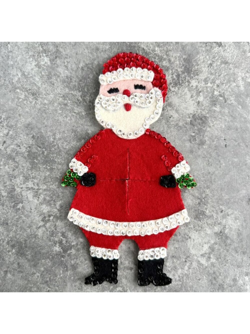 Vintage Santa Felt Sequin Beaded Christmas Door Knob Cover 8” Handmade